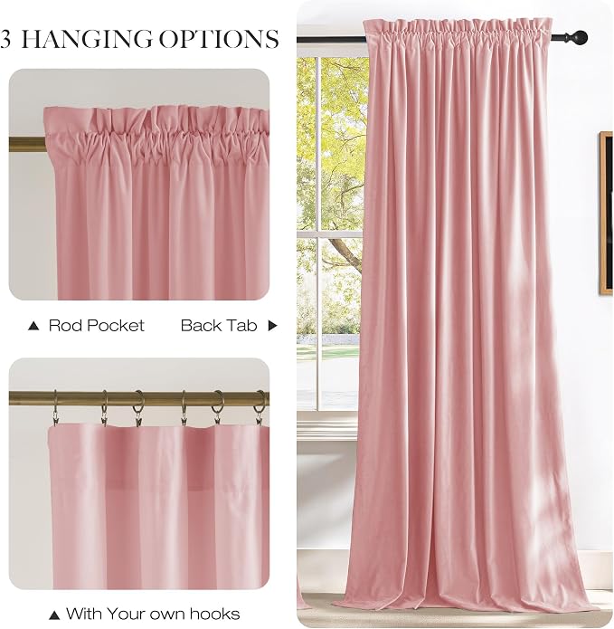 NICETOWN Pink Velvet Curtains 84 inch Long 2 Panels - Image 6