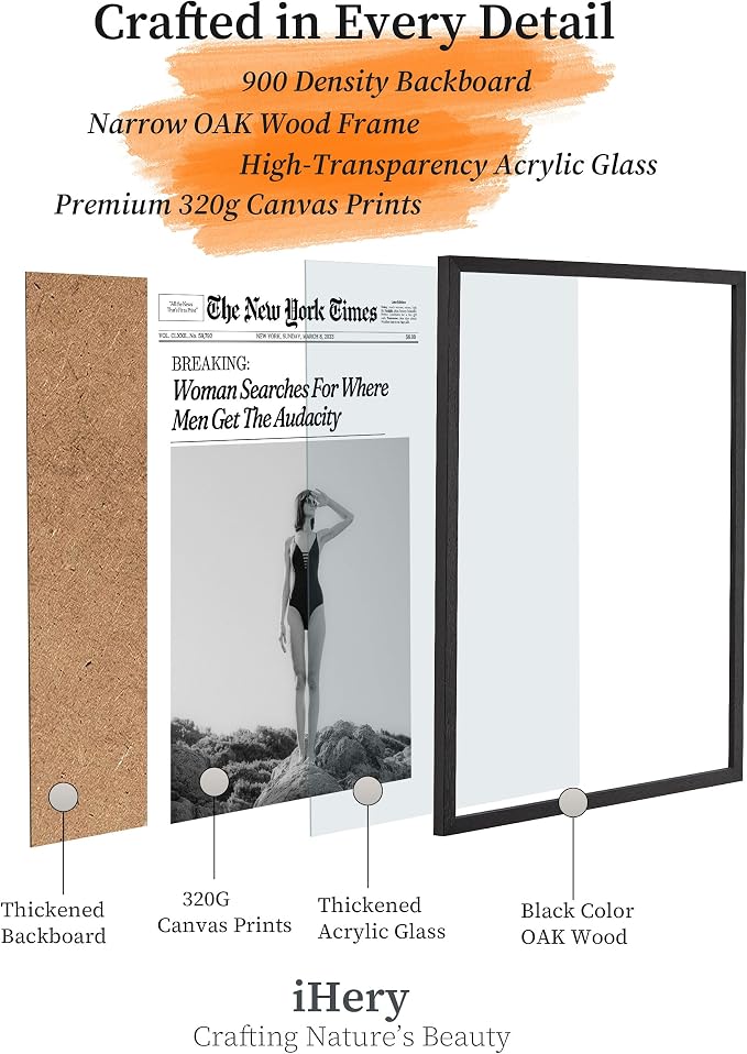 iHery Premium Small Natural Black OAK Wood 8x10in Trendy Framed Wall Art - Image 4