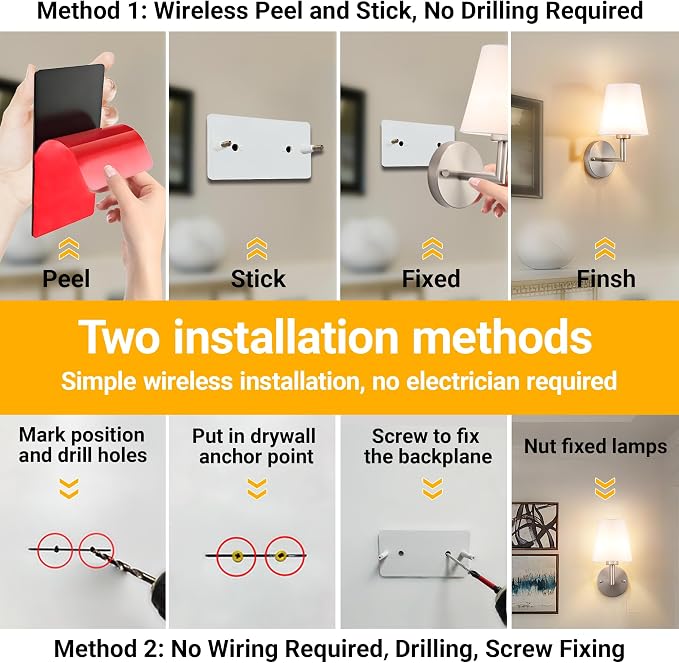 Vimhou Peel and Stick Wall Sconces, Stick On Wall Sconce Set of 2, Battery - Image 3