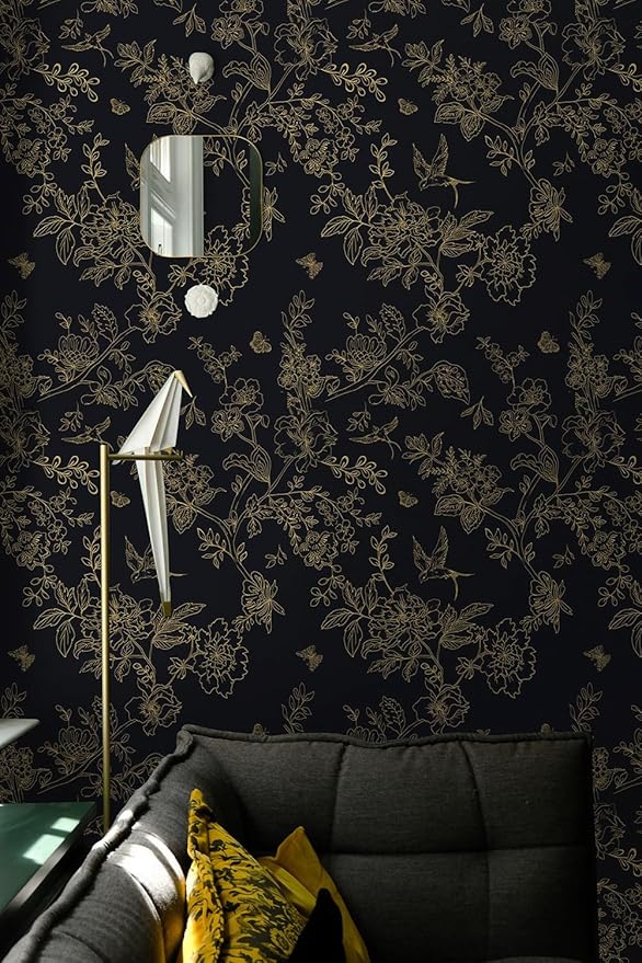 Froluya Black and Gold Wallpaper Peel and Stick Wallpaper 17.7"x393.7" Vintage - Image 4