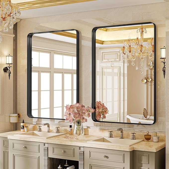 VooBang Bathroom Mirror 24x32 inch, Modern Round Corner Bathroom Vanity Mirror - Image 2