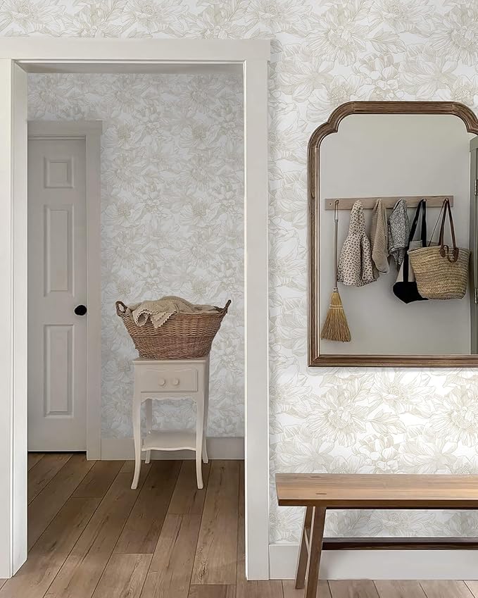 Ismoon Large Floral Peel and Stick Wallpaper Boho Beige Contact Paper - Image 5