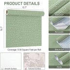 Guvana Grasscloth Peel and Stick Wallpaper Green Textured Contact Paper Modern - Image 7