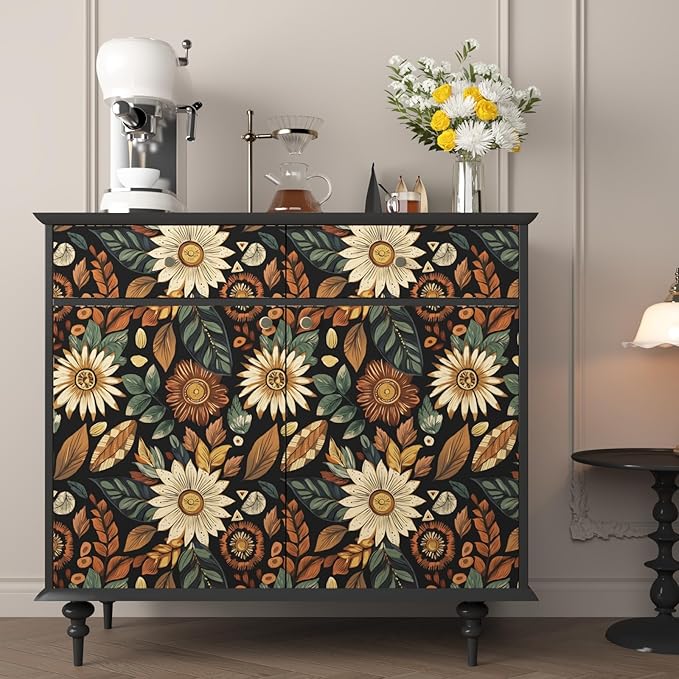 Boho Wallpaper Peel and Stick, Vintage Black Brown/Green Floral Contact Paper - Image 3