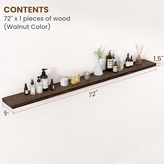 Floating Shelves for Wall Decor, 8 Inch Deep Rustic Solid Elm Wood Floating - Image 2