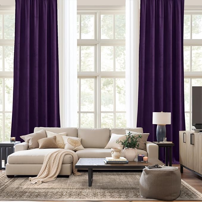 NICETOWN Purple Velvet Curtains and Drapes, Extra Long Elegant Wall Backdrop - Image 9