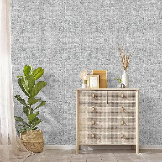 Grey Wallpaper Grasscloth Peel and Stick Wallpaper 17.7inchx393.7inch Textured - Image 6