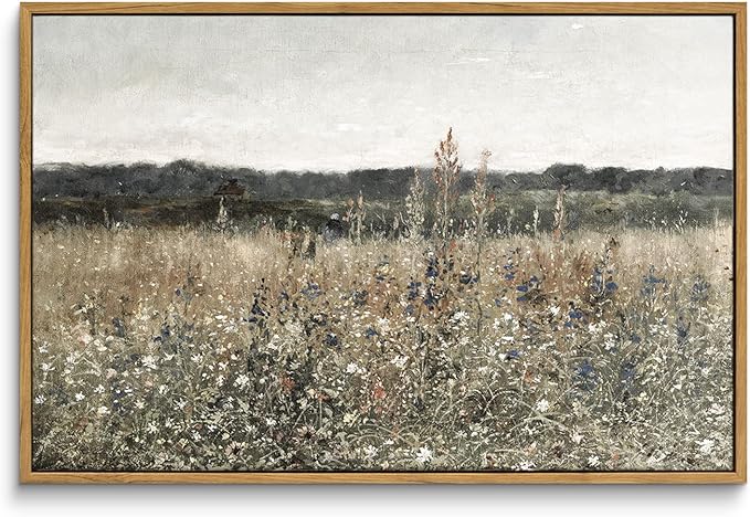 InSimSea Framed Canvas Wall Art Vintage Decor, Wildflower Field Vintage Wall by InSimSeaArt