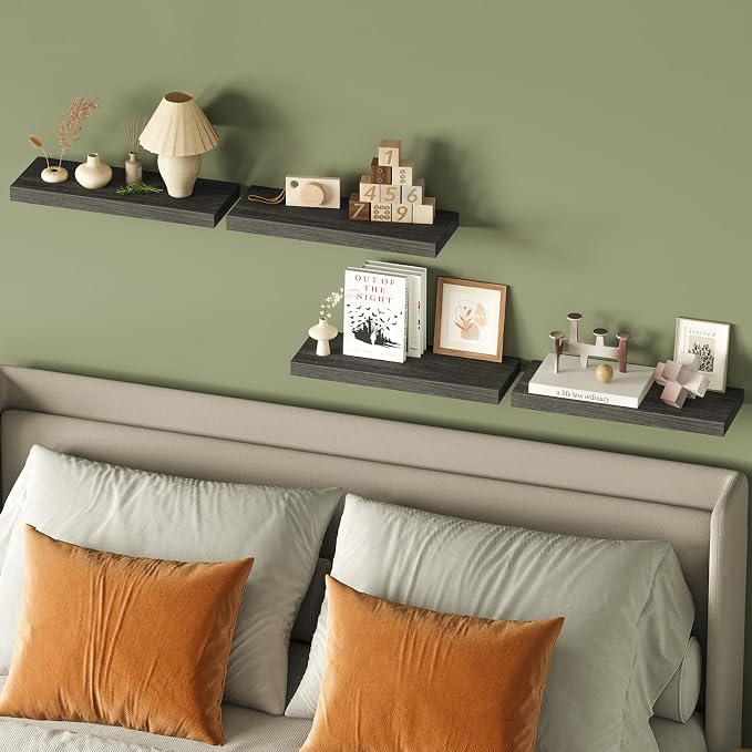 Fixwal 15.8in Floating Shelves, Rustic Wood Finish Wall Shelves Set of 4 - Image 8