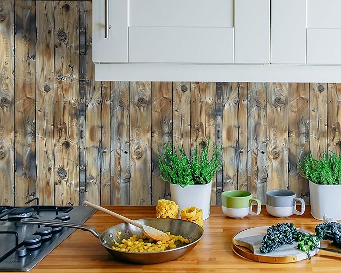 FLFK Rustic Wood Wallpaper, Peel and Stick Wood Grain Wall Mural - Image 3