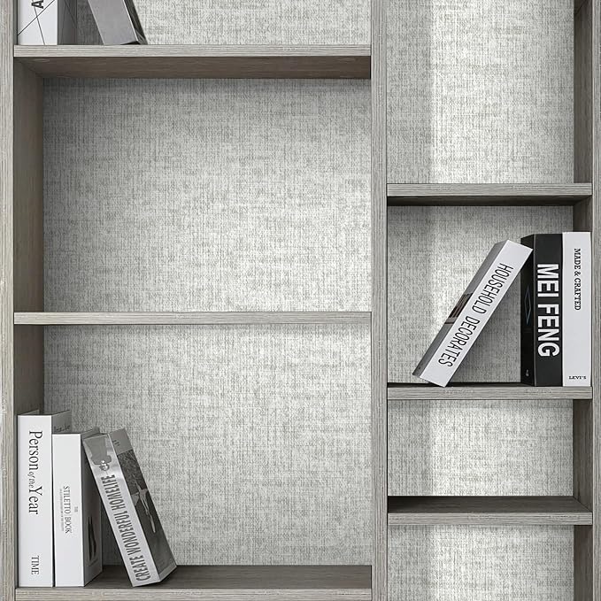 Grey Grasscloth Peel and Stick Wallpaper, Vintage Textured Contact Paper 15.75" - Image 8
