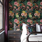 JiffDiff Dark Floral Peel and Stick Wallpaper 236.22" L x 17.7" W Black - Image 4