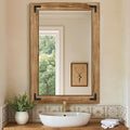 Wooden Bathroom Mirror for Wall, for Farmhouse, Living Room, Entryway Decor by FICTOR