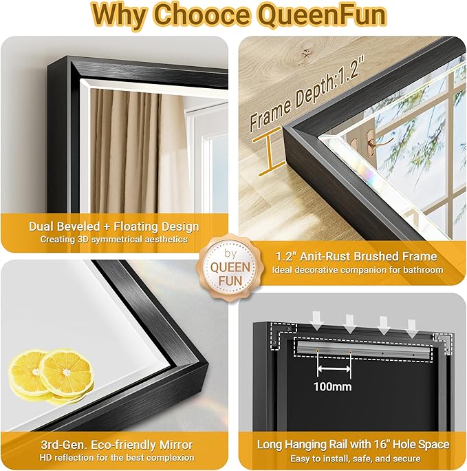 Black Framed Mirror for Bathroom, 24x32 Inch Black Rectangle Beveled Bathroom - Image 8