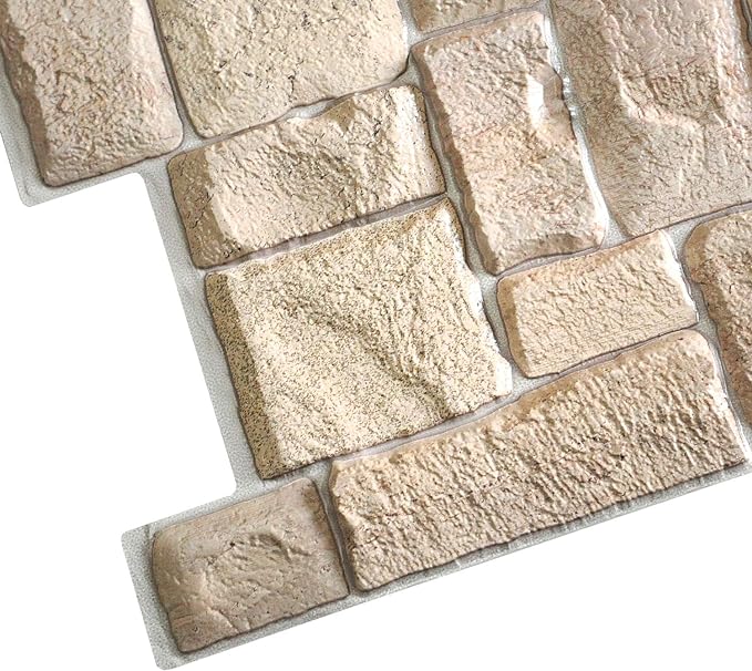 Dundee Deco PG7005-5 Beige Faux Limestone PVC 3D Wall Panel, 3.3 ft X 1.7 ft - Image 5