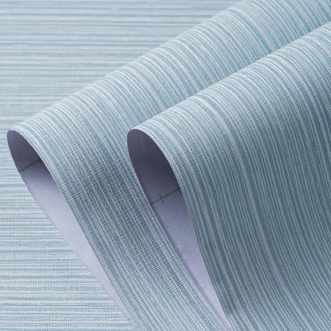 Grasscloth Textured Wallpaper Light Blue Peel and Stick 24inX393in Fabric Wall - Image 7