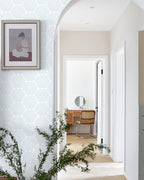 Peel and Stick Wallpaper Blue Wallpaper Geometric Wallpaper White Hexagon - Image 3