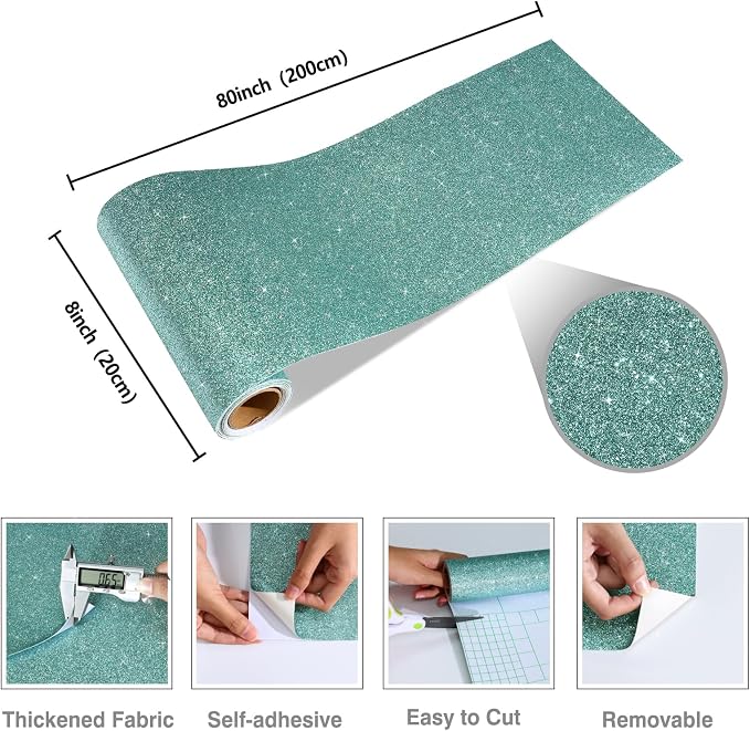 CRE8TIVE Light Teal Glitter Wallpaper Border Sparkle Glitter Wallpaper Stick - Image 9