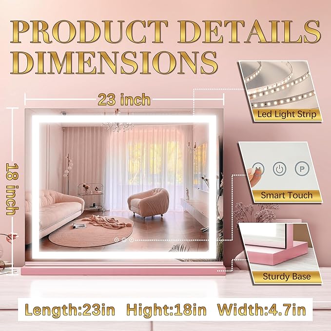 ROLOVE 23"x 18" Pink Vanity Mirror - Image 2