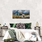 Farmhouse Barn Wall Art Cow Pictures Wall Decor Rustic Blue Barn Landscape - Image 6