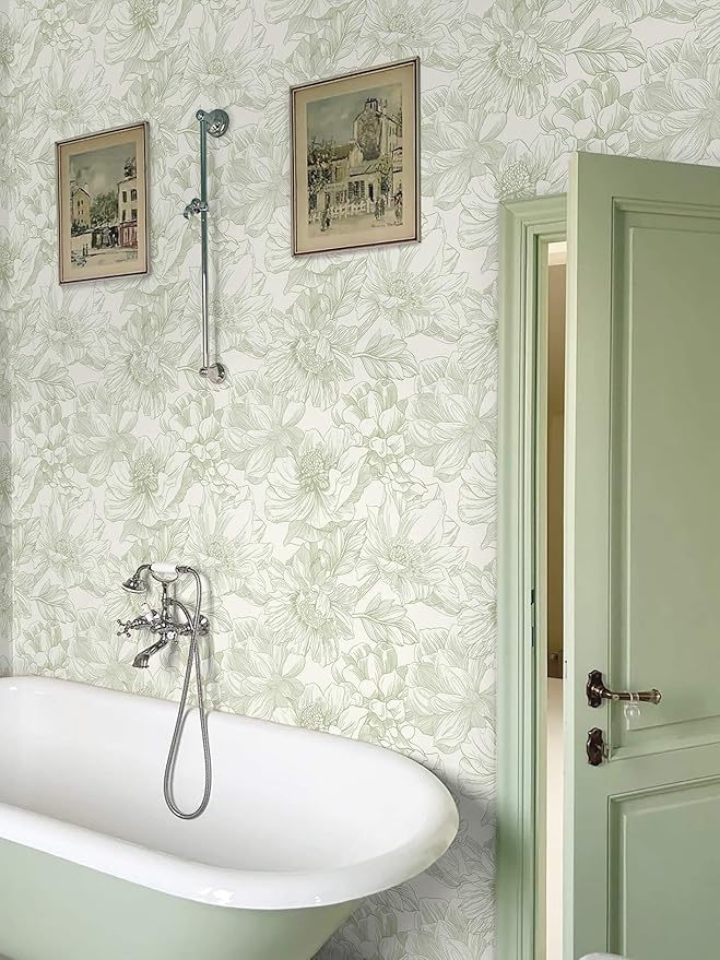 Ismoon Vintage Floral Wallpaper Peel and Stick Beige and Green Contact Paper - Image 5