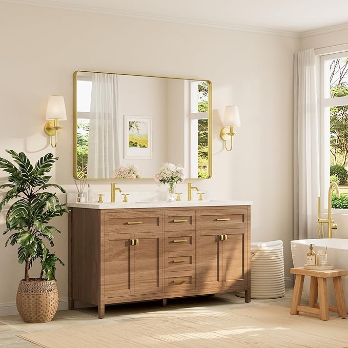 TETOTE 55 x 36 Inch Bathroom Mirror, Brushed Brass Gold Vanity Mirror, Modern - Image 2