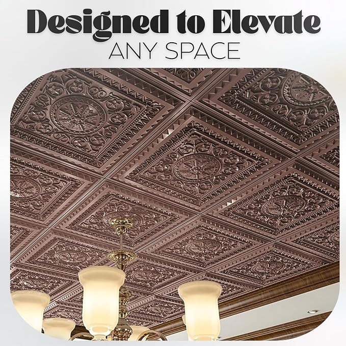 Art3d 12-Pack PVC Drop Ceiling Tiles, 2ft x 2ft, Rose Copper - Image 5