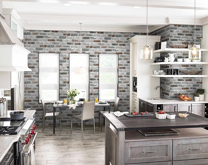 Guvana 17.3"×472.4" Brick Peel and Stick Wallpaper Red/Blue/Grey Brick Contact - Image 5