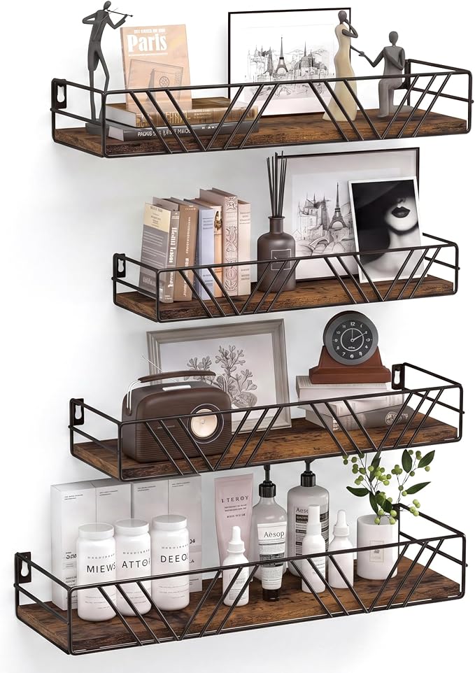 Floating Shelves for Wall, 4 Sets Rustic Wall Mounted Shelves by Unknown