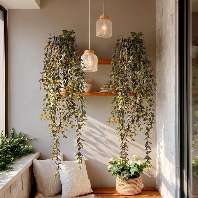 Artificial Hanging Plant 2 Pcs Faux Plant Ivy Vine Faux Eucalyptus Vines Fake by Yarmare