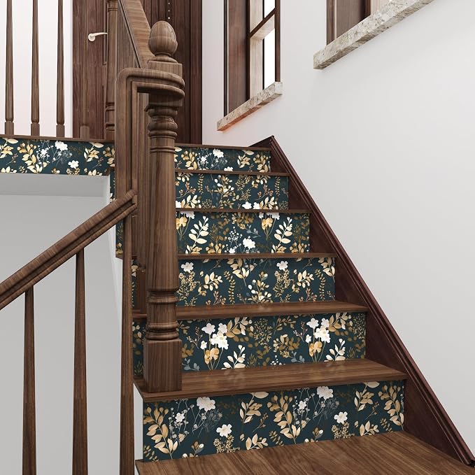 Laatse Navy Floral Wallpaper Peel and Stick Boho Wallpaper Vintage Blue/Gold - Image 8