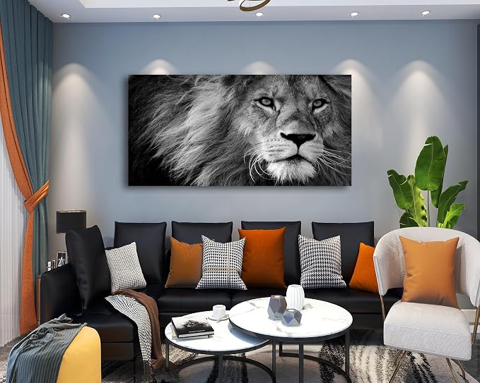 Baisuart-D0162 Canvas Prints Wall Art Grey lion Stretched Canvas Wooden Framed - Image 3