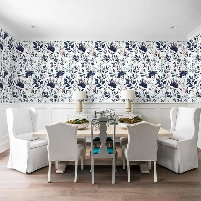 Yasinet Navy Blue Peel and Stick Wallpaper Blue Floral Wallpaper Vintage - Image 6