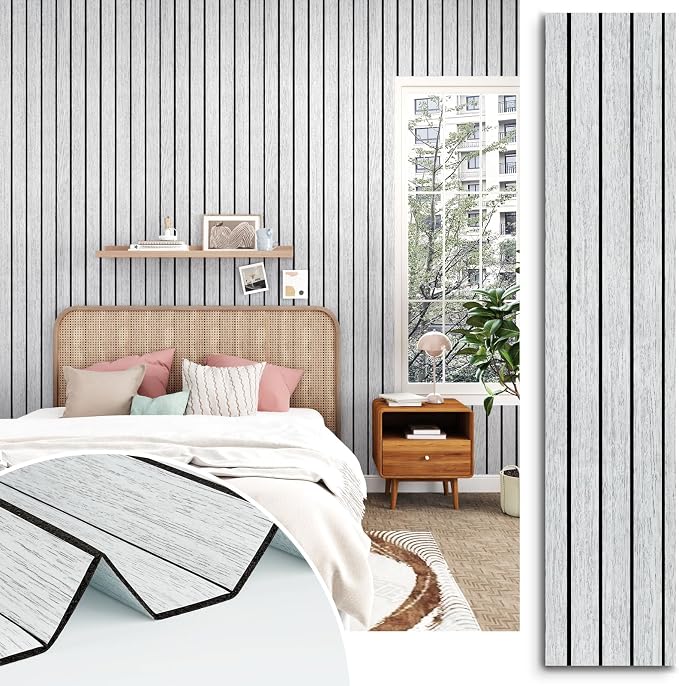 White Grey Wood Panels for Wall Slat Panel Self Adhesive Wood Slat 3D Wall by STICKEEP