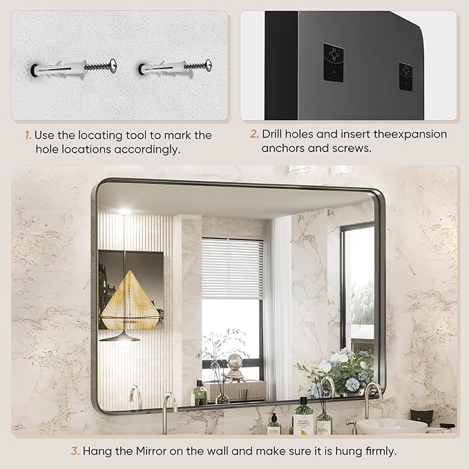 NEWBULIG 30X40 Inch Bathroom Wall Mirror, Vanity Bathroom Mirrors - Image 3