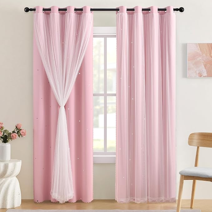 XiDi Light Pink Curtains for Bedroom, Girls Room Blackout Curtains, Kids Room by Addsomecolortolife