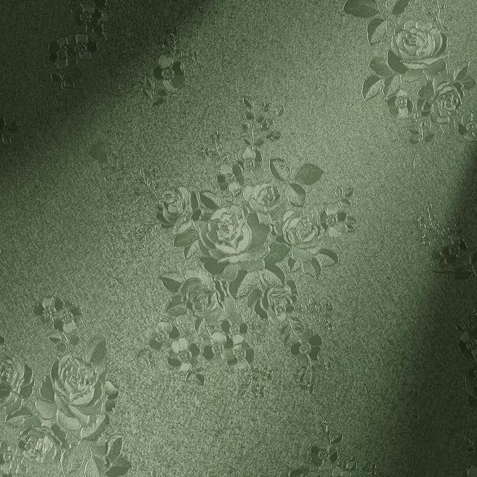Erfoni 197"x17.7" Green Thicken Floral Embossed Wall Paper Pure Green Peel and by Erfoni