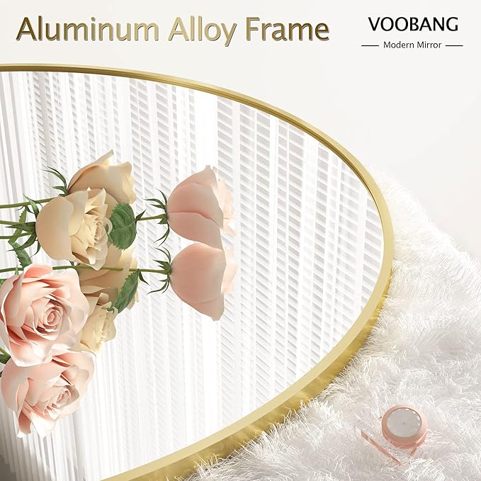 VooBang Round Mirror 36" Gold Wall Mounted Circle Mirrors Vanity Mirror - Image 3