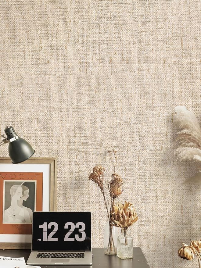 Beige Grasscloth Peel and Stick Wallpaper Textured Contact Paper 15.7inch x - Image 2