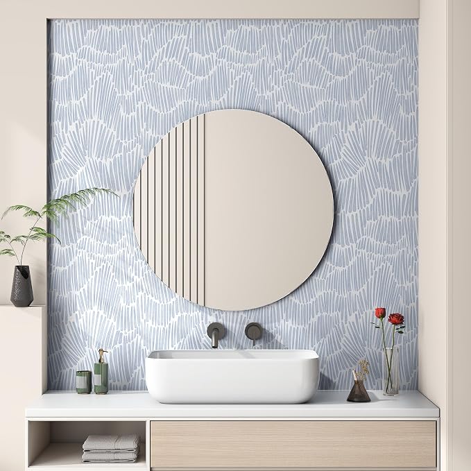 Theper Blue Striped Modern Wallpaper Peel and Stick Wallpaper Boho 17.3"×590" - Image 5