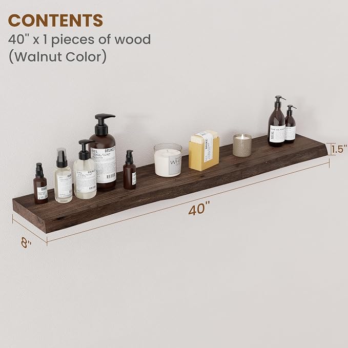 Floating Shelves for Wall Decor, Rustic Solid Elm Wood Live Edge Floating - Image 2
