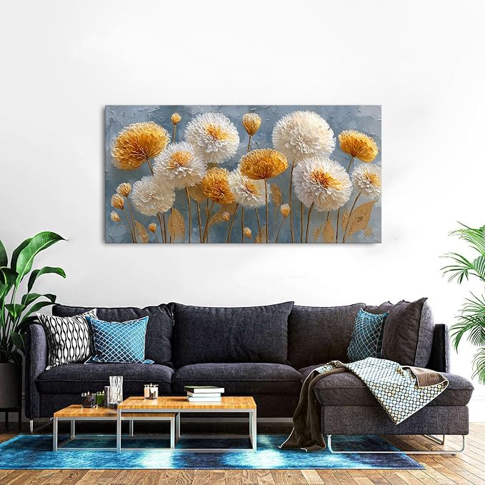 Abstract White Flower Wall Art Golden Floral Pictures Wall Decor Neutral - Image 5