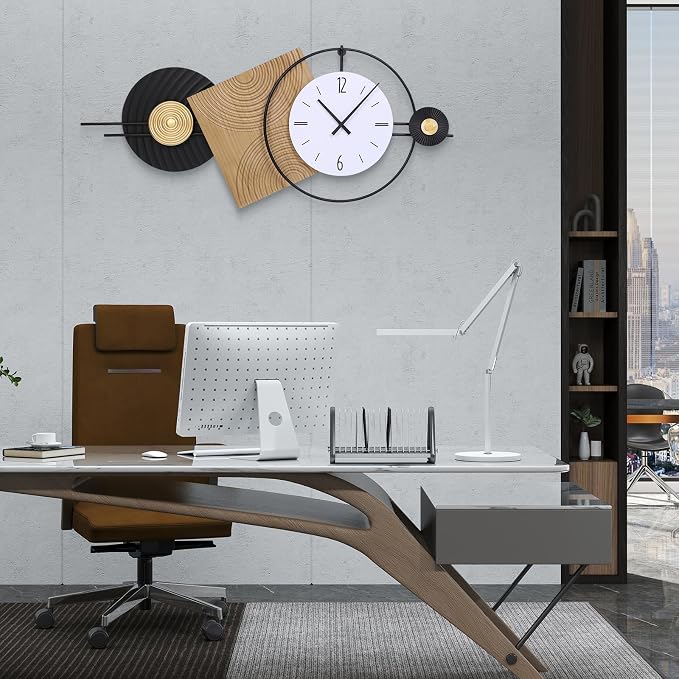 37.7X21Inch Large Modern Wall Clock Geometric Dial-Solid Wood Metal Frame - Image 7