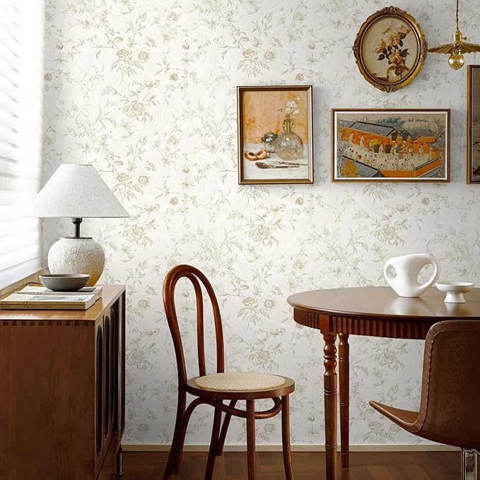 Ismoon Floral Wallpaper Peel and Stick Vintage Beige Stick on Wall Paper French - Image 6