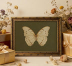 Vintage Gold Framed Wall Art Retro White Butterfly Canvas Print Dark Green - Image 7