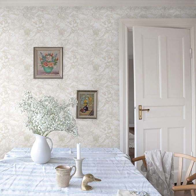 Ismoon Large Floral Peel and Stick Wallpaper Boho Beige/Coffee Contact Paper - Image 9