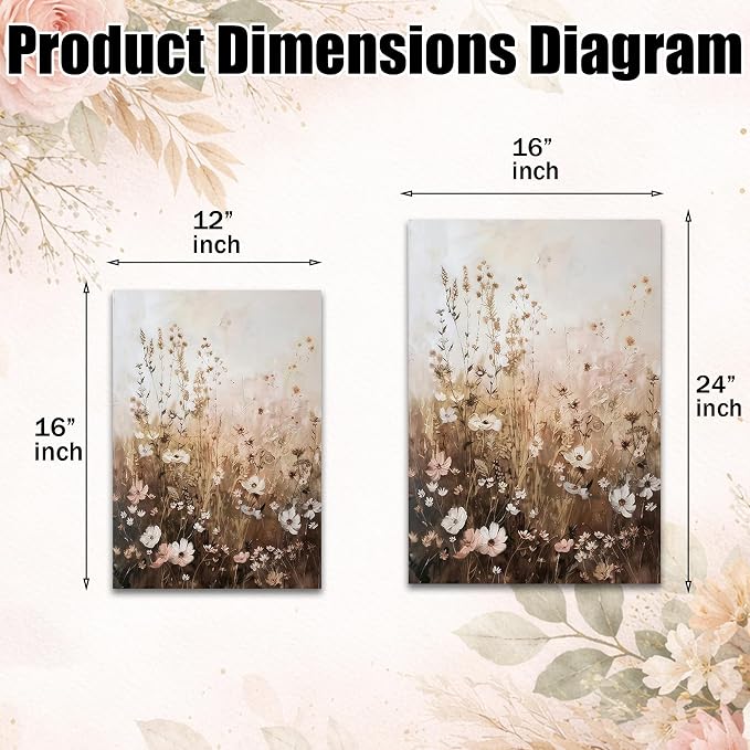 CHTEXA Wildflower Wall Art Canvas Set of 3, Rustic Neutral Botanical Prints - Image 3