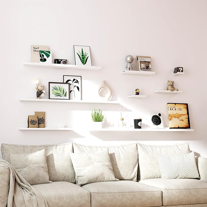 White Floating Shelves for Wall Decor, Wall Mounted Wood Storage Shelf for - Image 7