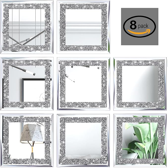 Crush Diamond Mirrors Wall Decor 6inch Mirror Tiles by XIHACTY