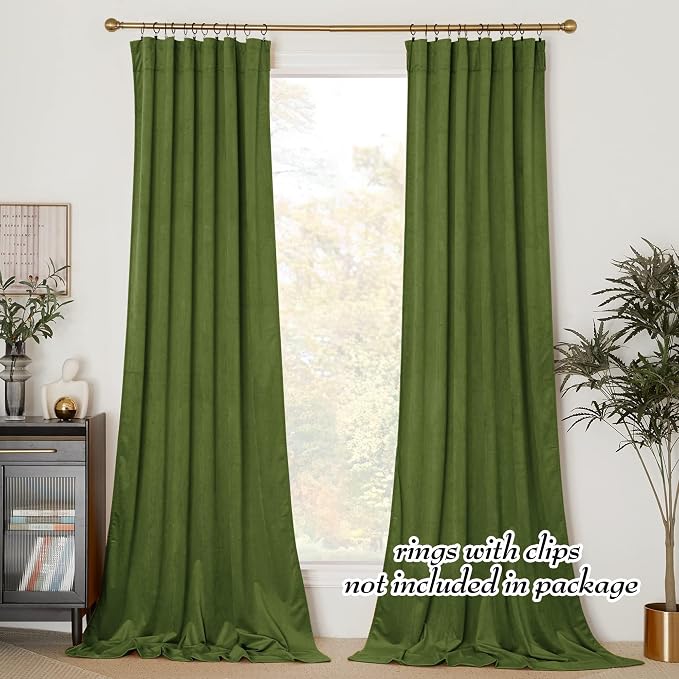 NICETOWN Moss Green Velvet Curtains and Drapes, Thermal Insulated Soft Window - Image 2